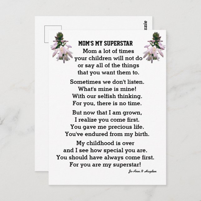 MOM'S MY SUPERSTAR  POSTCARD (Front/Back)