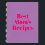 Mom's Recipes, Mother's day or Birthday gift Notebook<br><div class="desc">Best Mom's Recipes,  Mother's day or Birthday gift Notebook
you can customize the text
Hot pink fuchsia letters,  lavender lilac background,  spiral bound
great gift for mom!</div>