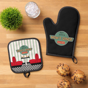 Mom's Retro Diner  Oven Mitt & Pot Holder Set