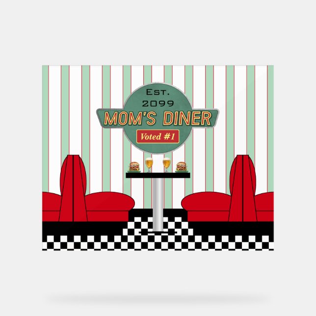 Mom's Retro Diner with Burgers & Beer Acrylic Sign (Front)