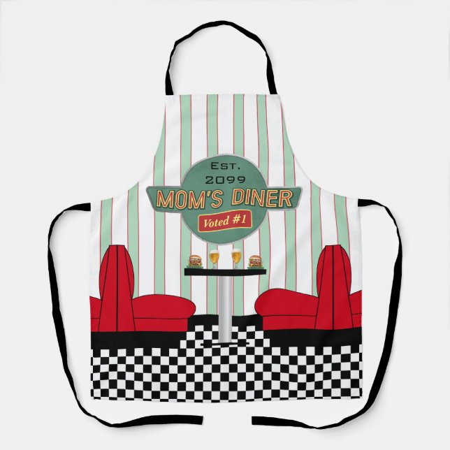 Mom's Retro Diner with Burgers & Beer Apron (Front)