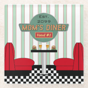 Mom's Retro Diner with Burgers & Beer Glass Coaster