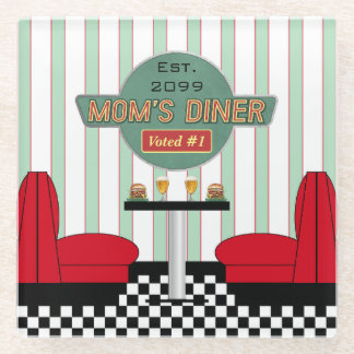 Mom's Retro Diner with Burgers & Beer Glass Coaster