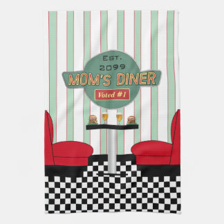 Mom's Retro Diner with Burgers & Beer Kitchen Towel