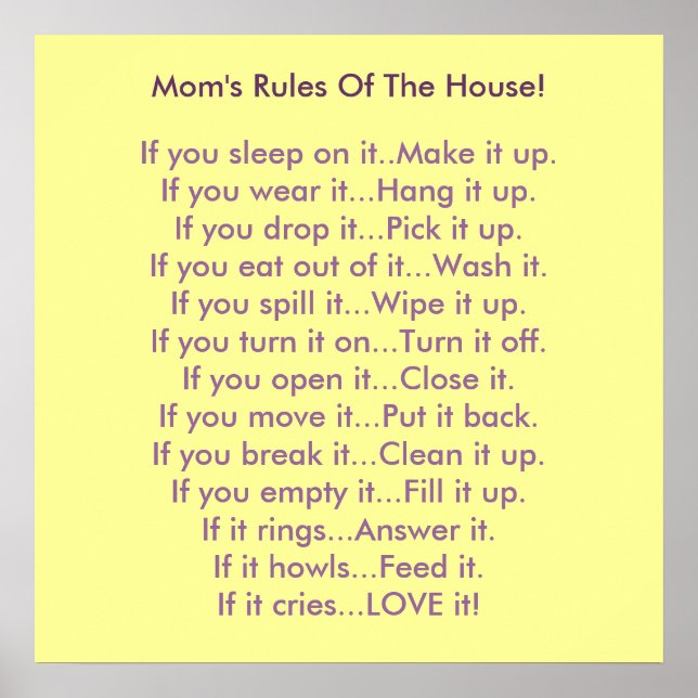 Mom's Rules Of The House Poster (Front)