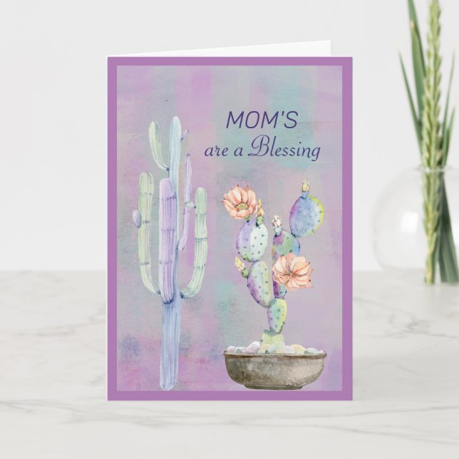 MOM'S sont une carte de cactus d'aquarelle bienvei (Devant)