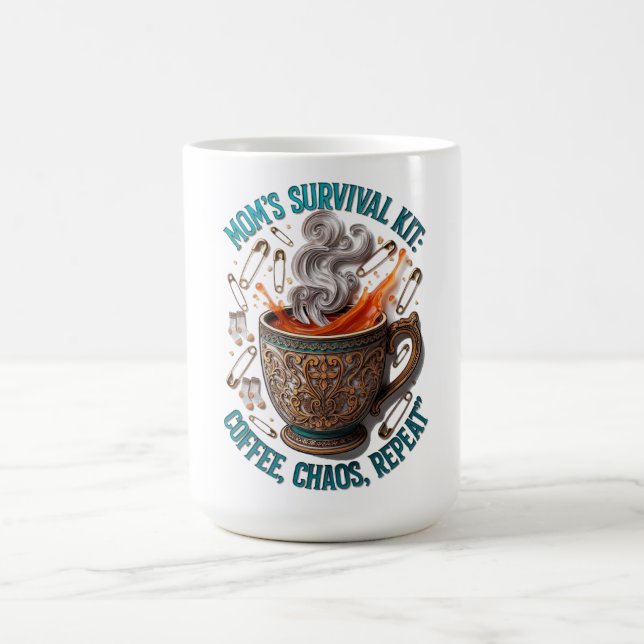 Mom's Survival Kit Tee | Coffee Chaos Repeat Funny Mug (Center)