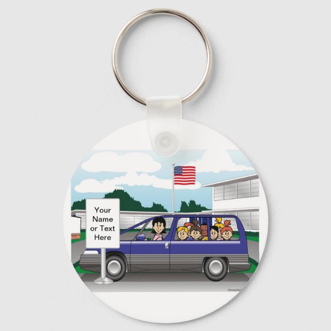 Mom's Taxi Cartoon by PrintedPerfection.com Coffee Keychain (Front)