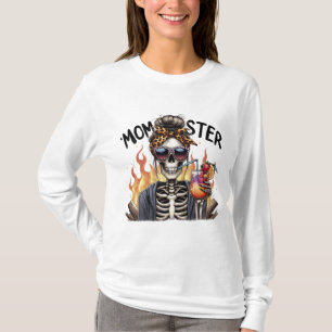 Momster: A Skeleton Mom on Fire Drinking Sangria T-Shirt