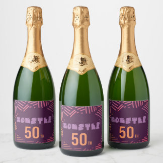 momster and hand drawn patterns sparkling wine label