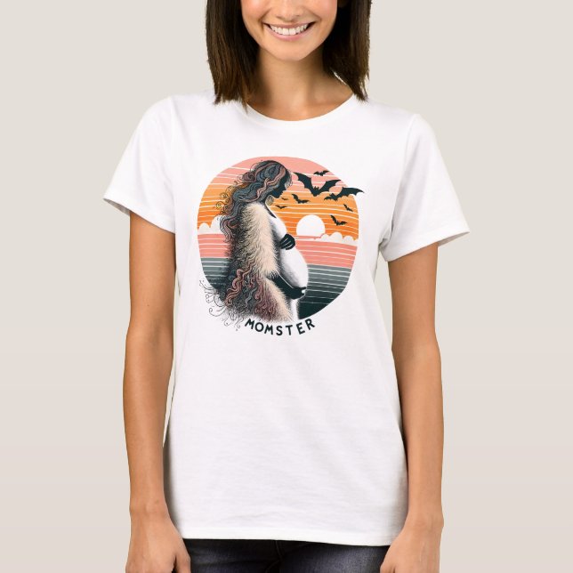 Momster Baby Announcement - Retro Sunset Halloween T-Shirt (Front)