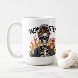 Momster: Fiery Skeleton Mom Enjoying a Sangria Coffee Mug