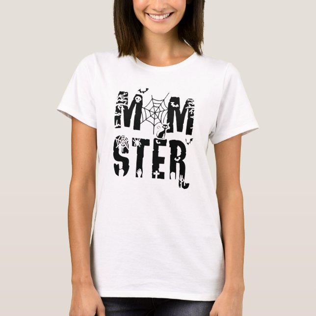 Momster Funny Halloween Spider Bat Graphic T-Shirt (Front)
