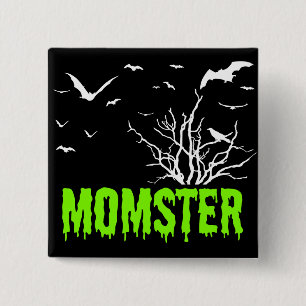 Momster Green Dripping Font Flying Bats Button
