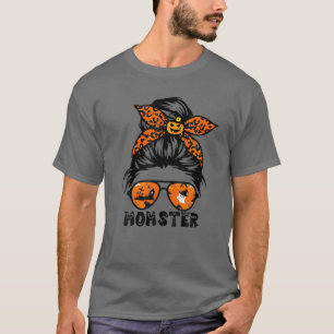 Momster Halloween For Women Messy Bun Skull Mom T-Shirt