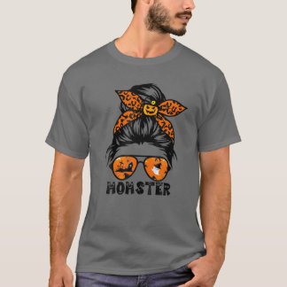 Momster Halloween For Women Messy Bun Skull Mom T-Shirt