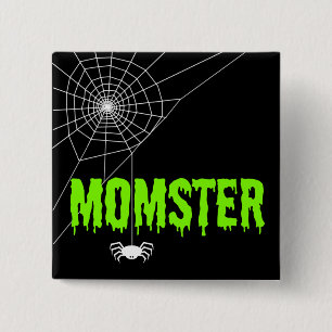 Momster Lime Green Dripping Font Spider Web 2 Inch Square Button