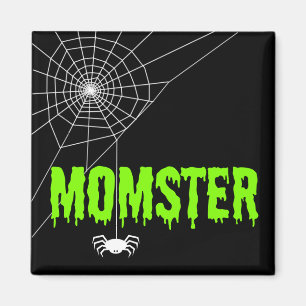 Momster Lime Green Dripping Font Spider Web Magnet