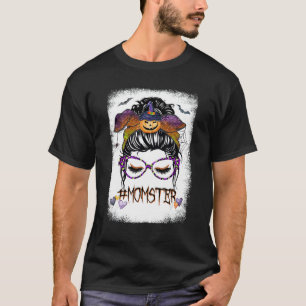 Momster Mom Monster Skull Messy Bun Hair Halloween T-Shirt