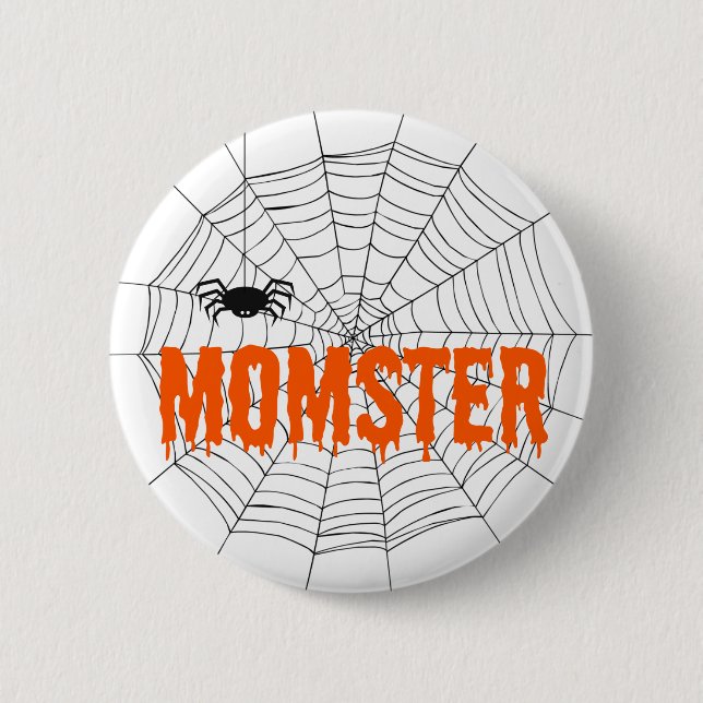 Momster Orange Dripping Font Spider Web Button (Front)
