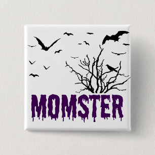 Momster Purple Dripping Font Flying Bats 2 Inch Square Button