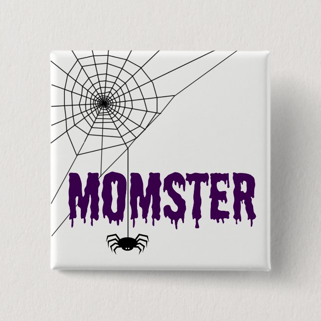 Momster Purple Dripping Font Spider Web 2 Inch Square Button (Front)