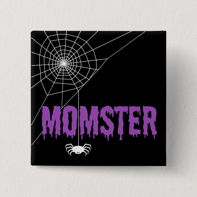 Momster Purple Dripping Font Spider Web 2 Inch Square Button (Front)