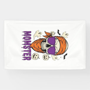 Momster skull Funny Halloween Mom Banner