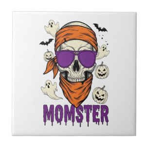 Momster skull Funny Halloween Mom Tile