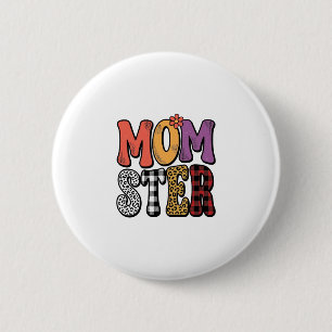 Momster Vintage Mom Leopard Plaid Typography Desig 2 Inch Round Button