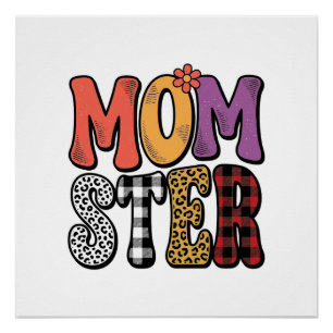 Momster Vintage Mom Leopard Plaid Typography Desig Poster