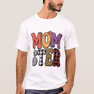 Momster Vintage Mom Leopard Plaid Typography Desig T-Shirt