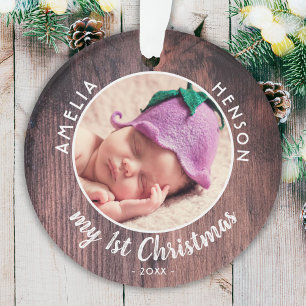 Mon 1er bébé de Noël`s première photo en bois rose