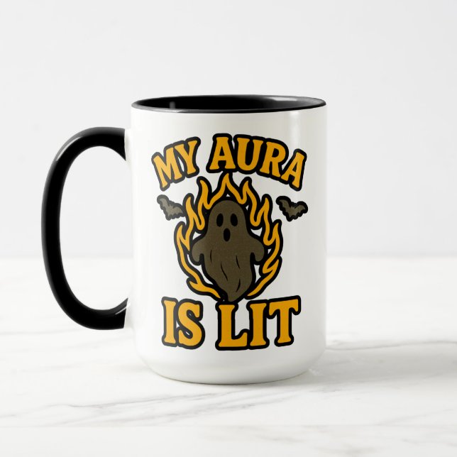 MON AURA EST ÉCLAIRÉE - Drôle Halloween Ghost Mug (Gauche)