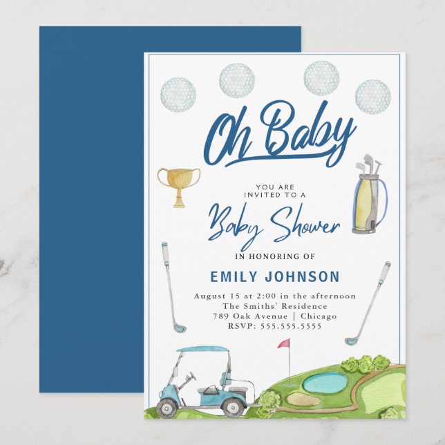 Mon bébé ! Cute Golf Baby shower Party Invitation (Devant / Derrière)