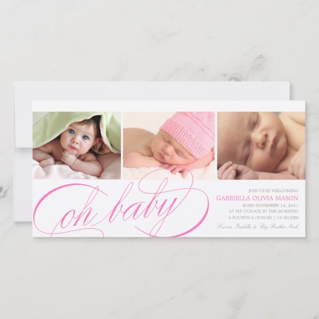 Mon bébé | Faire-part de naissance de script rose (Devant)