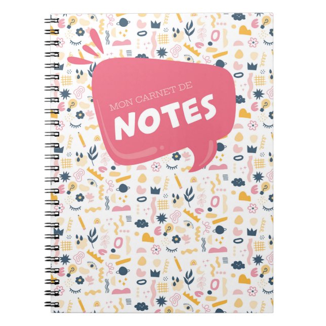 Mon carnet de notes doodle rose, bleu et jaune notebook (Front)