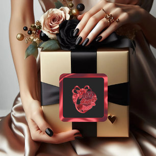 Mon coeur doux Rouge brillant Sticker Carré Valent