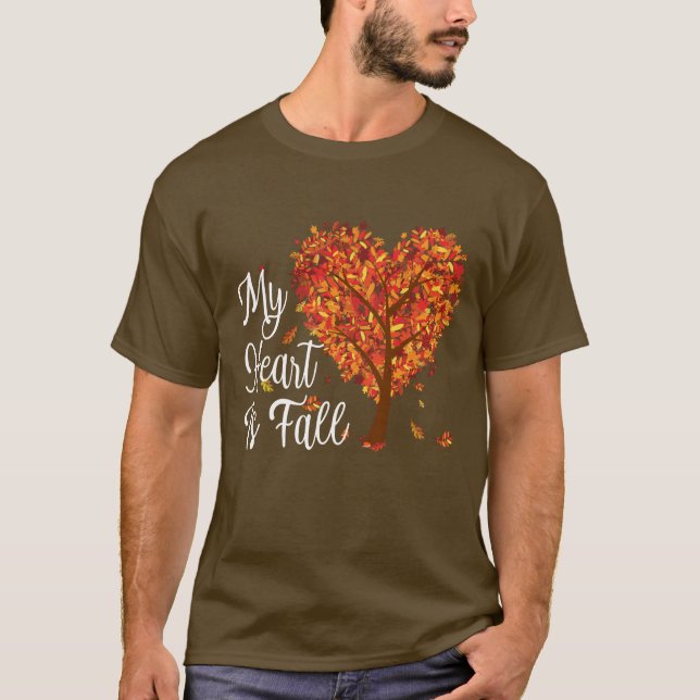 Mon coeur est un t-shirt foncé automne (Devant)