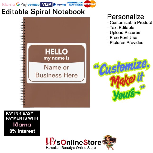 Mon nom est Brown & Carnet Spiral Blanc (My Name Is Brown & White Spiral Notebook.
)