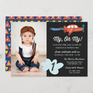 Mon Oh My   Avion Photo Anniversaire Invitation de