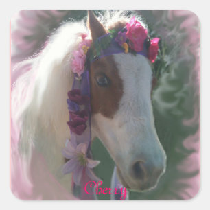 Mon petit cheval Cerise avec carré autocollant fle