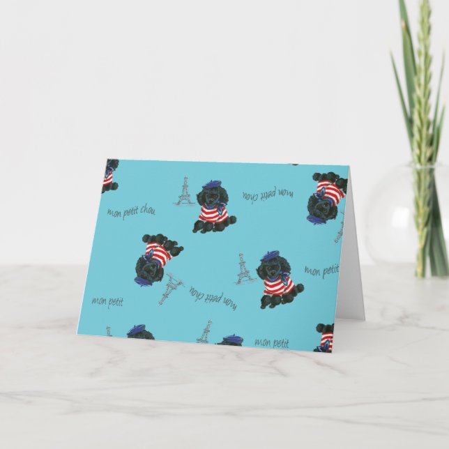 Mon Petit Chou Chou Black Poodle Puppy Card (Front)