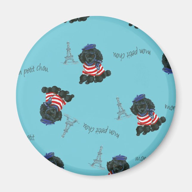 Mon Petit Chou Chou Black Poodle Puppy Magnet (Front)