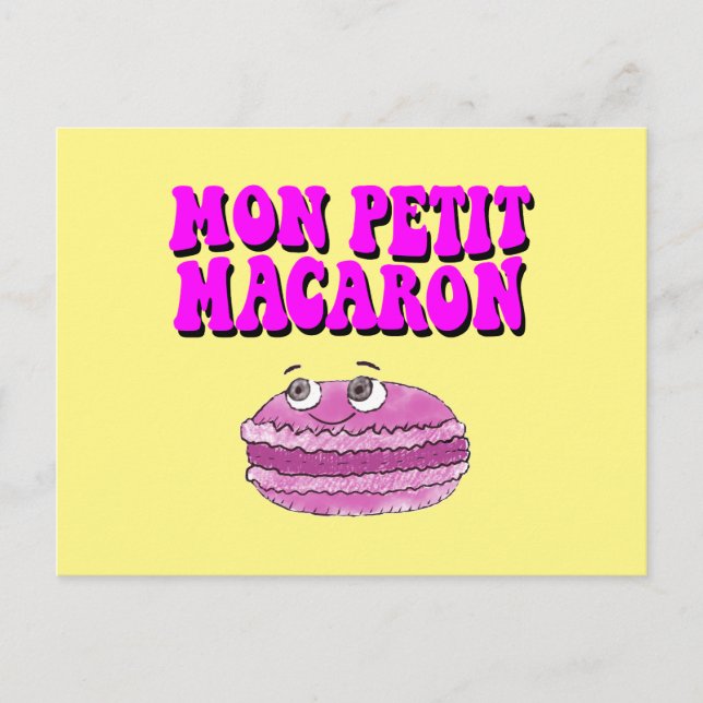 Mon Petit Macaron Retro Groovy Text Postcard (Front)