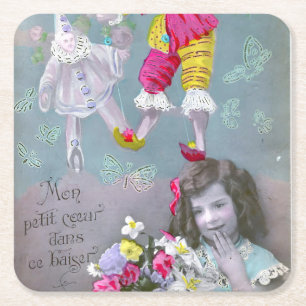 Mon petite coeur dans ce baiser 2 square paper coaster