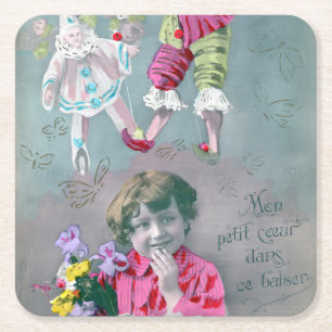 Mon petite coeur dans ce baiser  square paper coaster