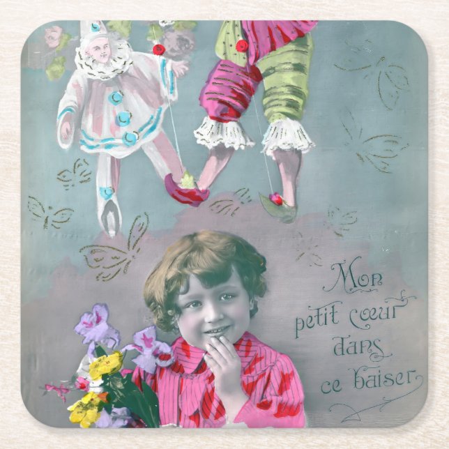 Mon petite coeur dans ce baiser  square paper coaster (Front)