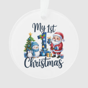 Mon premier 1er Noël bébé garçon bleu Xmas bonhomm