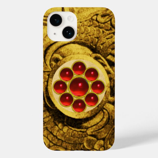 MON WITH RED RUBY GEMSTONS Gold Griffins Case-Mate iPhone Case (Back)